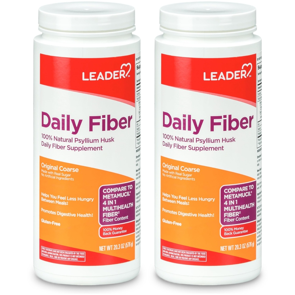 Leadera Pyllium proszek Husk Suplement 4- in-1 Fiber dla zdrowia trawiennego, Roślina Na podstawie 100% Natural Psyllium Husk Codzienne Fiber, Gluten Free, Non-GMO, Porównaj z Metamucil 20.3 OZ (Opakowanie 2)