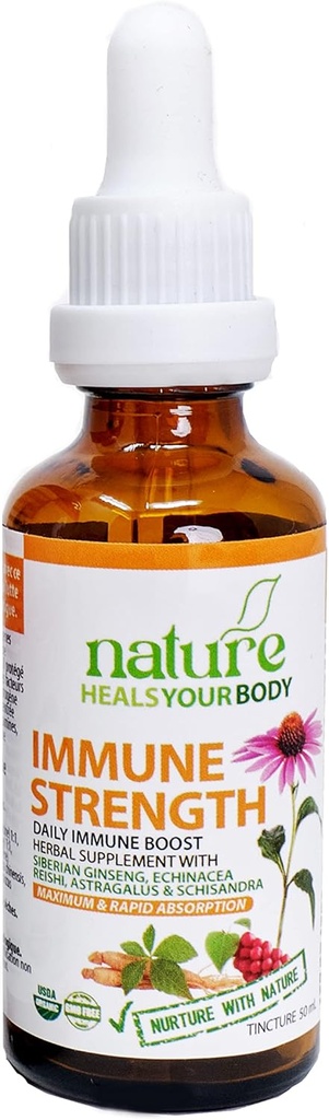 Immune Strength Herbal Tincture – Natural Daily Immunity Booster - Siberian Ginseng | Echinacea | Reishi | Astragalus | Schisandra – Organic Herbs (50 mL)