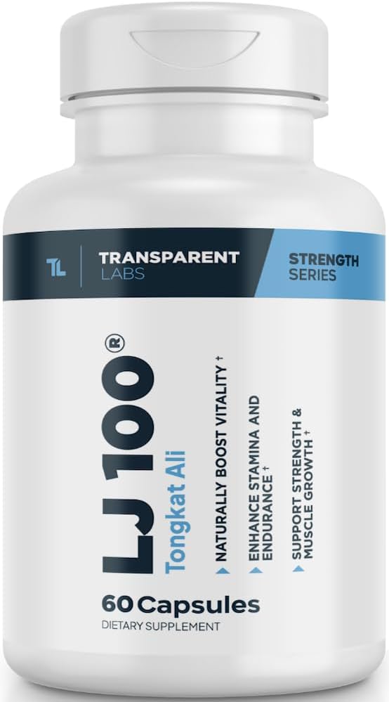 Transparent Labs LJ100 - Eurycoma Longifolia Tongkat Ali Extract 100mg kapsułki dla Lean Body Mass, Siła i Zwiększenie wydajności - 60 Count