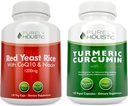 Czerwony Yeast Rice 1200mg & Niacyna + Organiczna kurkumina turmerowa 700mg & Bioperine Zapewnia 95% Kurkuminoidy - 240 Kapsułki wegetariańskie