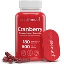 LongLifeNutri Cranberry Extract z witaminą C & E - Pure Concentrated Formula, 500mg na serwowanie, 180 Kapsułki wegetariańskie, Tract Health & Bladder, 6 Miesiąc dostaw, Made in USA