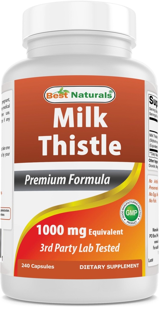 Najlepszy Naturals Milk Thistle Extract 1000mg równoważnik - 240 Kapsułki - Non-GMO & Gluten Free (240 Count (Pack of 1))