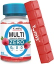 YUM-V'S Multivitamin Zero Gummies by YumVs | Sugar-Free Vitamins Supplement for Women & Men | Chromium, Thiamine, and Magnesium | Natural Raspberry Flavor Chewables - 60 Count - Red Pillbox