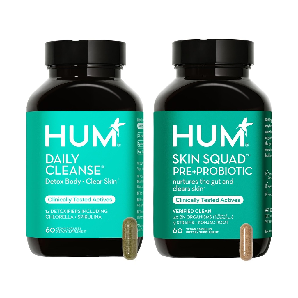 HUM Full Skin Detox i Cleanse -Proboics for Problem Skóra i trądzik Breakouts witrh Organic Algae, Detoksykacji Herbs, Skin Squad i Codzienne Cleanse