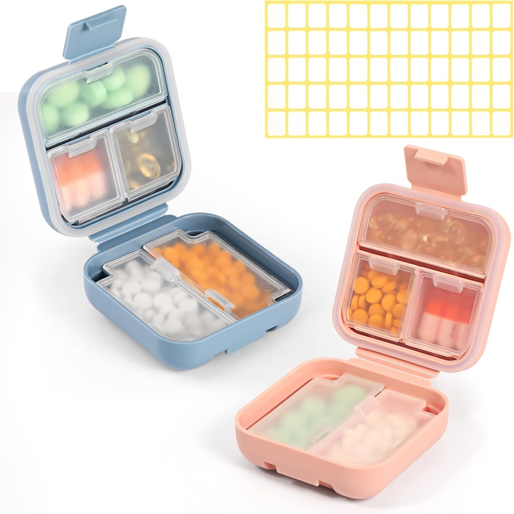 Dynippy Daily Pill Organizator 5 Komory Przenośne Wilgotny Dowód mały pióro Case for Pocket Purse Travel Pill Box Przenośna medycyna Witamina Fish Holder Container (Niebieski różowy)