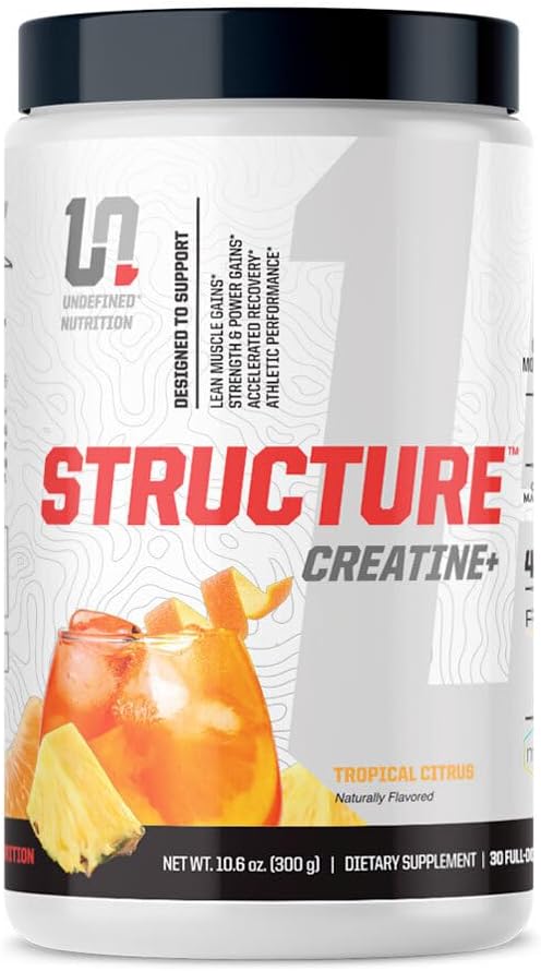 Niezdefiniowana struktura odżywcza Creaine + Brian Shaw (30 Służenia) - Mikronizowany Monowodny Kreator + Magnezu Creatine Chelate & HMB i PEAK ATP- Siła, Moc, Odzysk (10.6oz, Tropical Citrus)