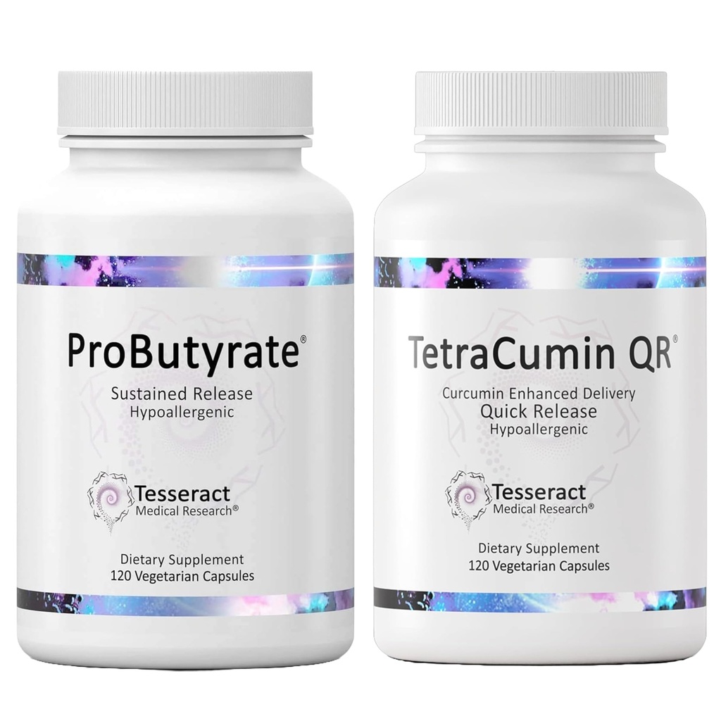 Tesseract Medical Research Optimal Gut & Tissue Bundle, Butyric Acid Complex żołądkowo-jelitowy i Curcumin Metabolite Joint Relief Supplement