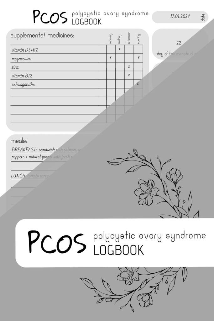 PCOS LOGBOOK: Tracker suplementów, Planer posiłków, Tracker epoki, 150 stron, 6x9 w, Minimalistyczny projekt
