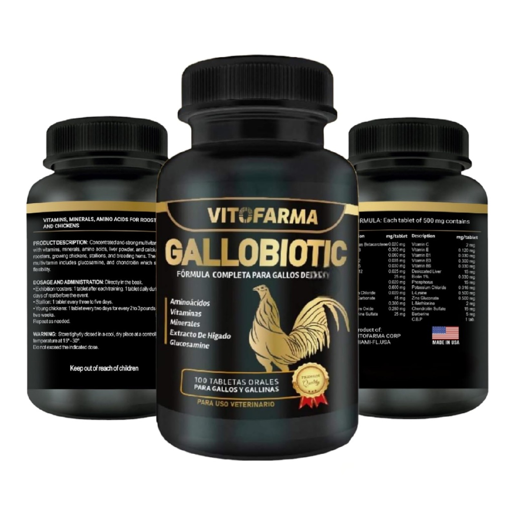 Gallobiotic Natural Multivitamin for Rooster, Hens - 100 Tablets Of 124; Vitamina Completas para Gallos