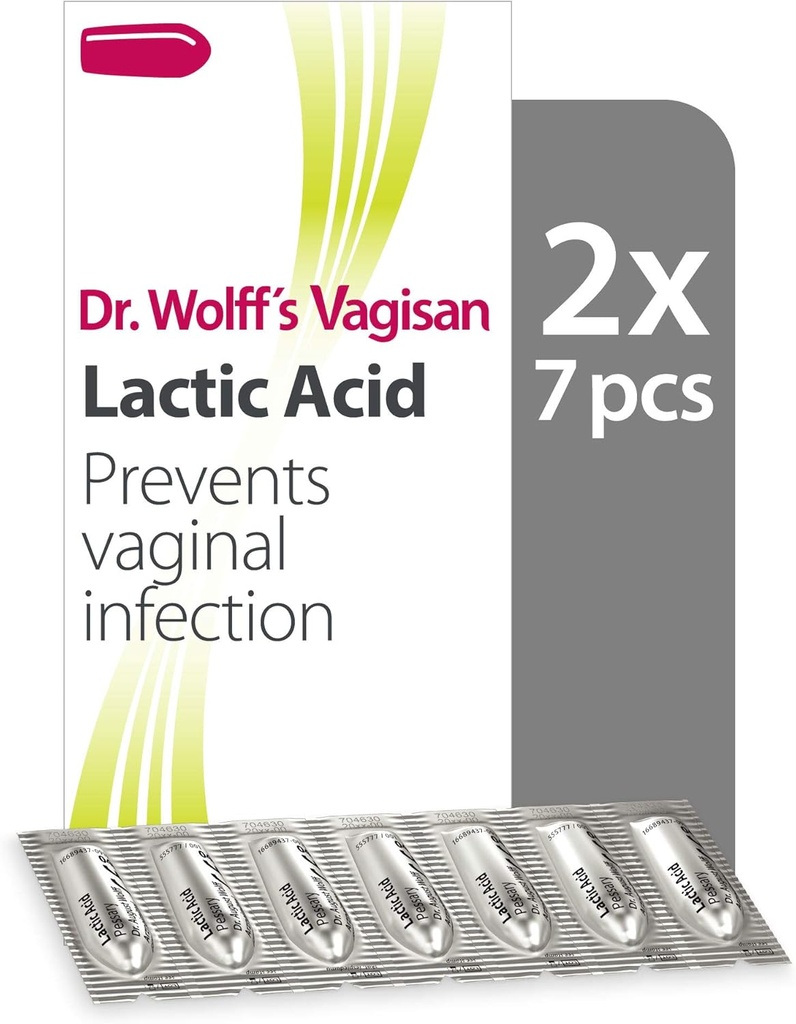 Vagisan Dr Wolff 's Lactic Acid Pessary, Daily Vaginal Health & Intimate Higiene, Zapobiega zakażeniu, 2X7pcs