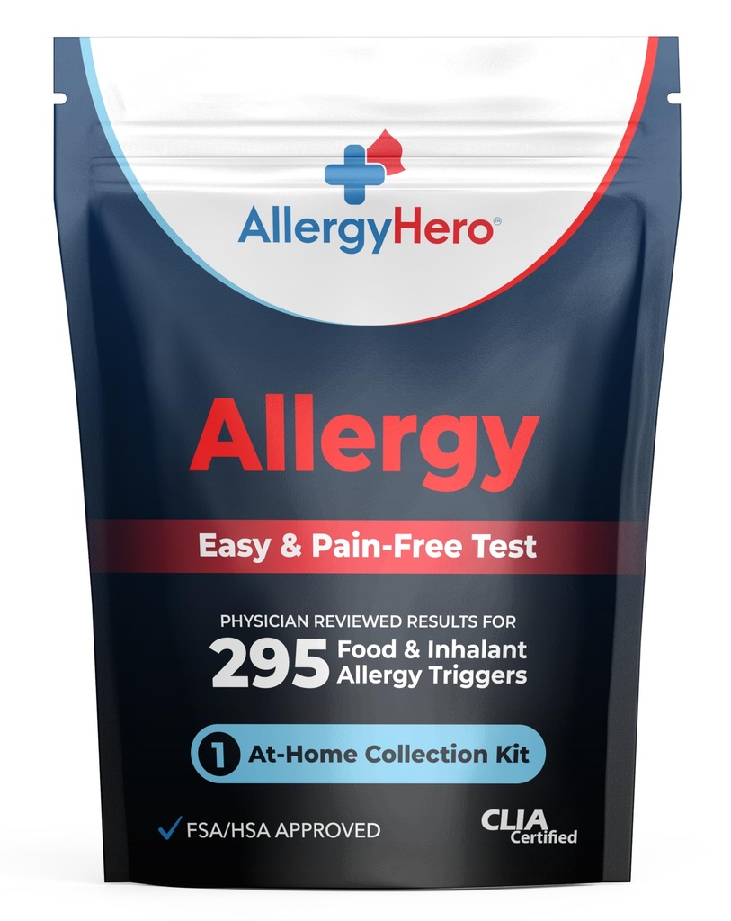 AlergyHero Kompleksowy zestaw testów na żywność i alergię na środowisko z 295 Triggers dla dorosłych i dzieci - Easy and Pain- Free at-Home Użyj Alergy Test Kit z dokładnymi wynikami