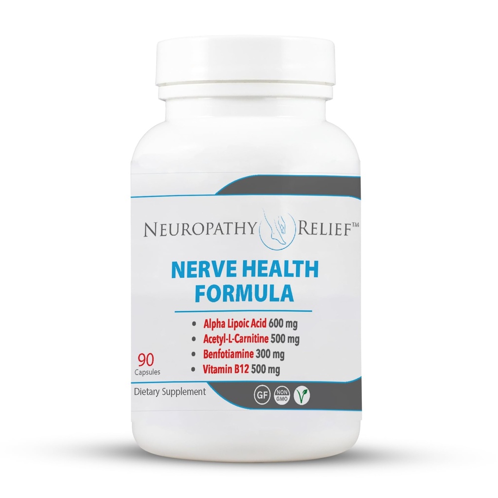 Neuropatia Relief ™ Nerve Health Formuła - Zaawansowane wsparcie z Alpha Lipoic Acid, Acetyl- L- Karnityna, Benfotiamina i Witamina B12- 90 Kapsułki