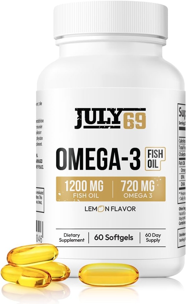 Omega 3 Fish Oil - 1200 MG Fish Oil, 720 MG Omega 3, Lemon Flavor, 60 Softgels, Natural EPA- DHA Softgels for Strength & Health, Wysoka potencja, Wsparcie dla kobiet i mężczyzn