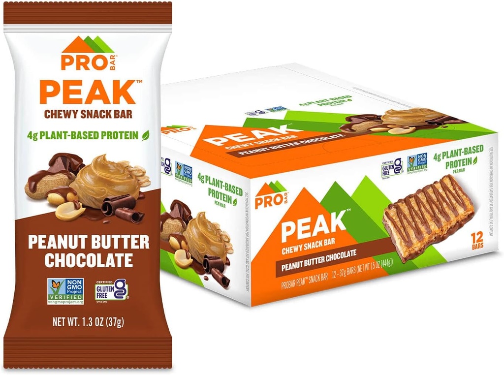 PROBAR - Peak Bar, Masło orzechowe Czekoladowe Bary, 4 g Białko, Nie-GMO, Bez glutenu (Opakowanie 12)
