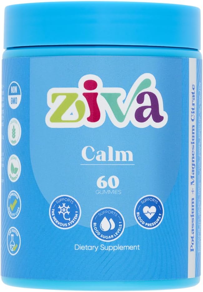 Ziva Calm Gummies - Cytrynian potasu i suplement cytratu magnezu do relaksacji, Relief stresowy i wsparcie mięśni - 60