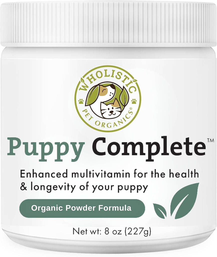 Wholistic Pet Organics Puppy Complete - Powder Multivitamin Dog - 8 Oz - Daily Dog Vitamin & Supplements for Homemade Food - System immunologiczny, Skóra, Coat & Ogólne Zdrowie - Małe i duże szczenięta Rasa