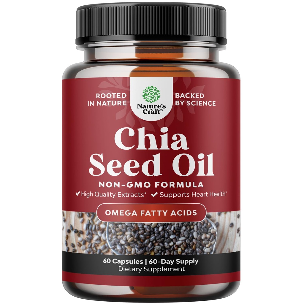 Chia Seed Oil Extract Kapsułki - roślin Omega 3 6 9 Suplement i codziennie Fiber Kapsułki dla dorosłych Wsparcie pokarmowe i immunologiczne i Heart Health - Omega 3 Acidy tłuszczowe Suplement dla mężczyzn i kobiet