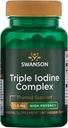 Swanson Triple Jod Complex- Natural Supplement for Vital Tyroid Support- Promotes Metabolic Function, Zwiększona produkcja krwinek czerwonych, & Heart Health- (60 Veggie kapsułki, 12,5 mg każdy) 1 opakowanie