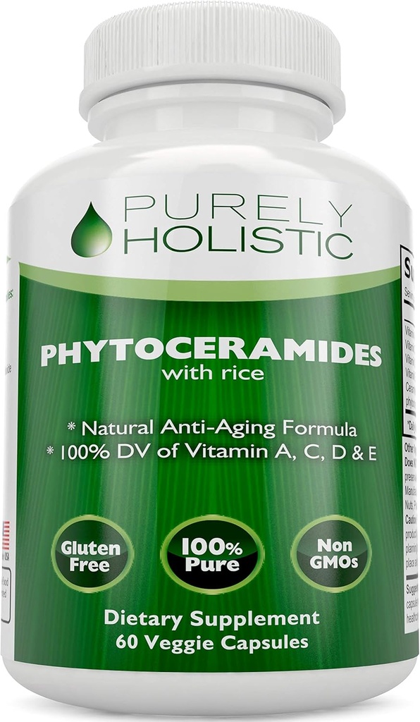 Fitoceramidy Suplement do Terapii skórnej 60 Kapsułki 100% Ryż na bazie 100% Natural Vegetarian / Vegan kapsułki 100% DV witaminy A, C, D & E bez wypełniaczy lub sztucznych składników