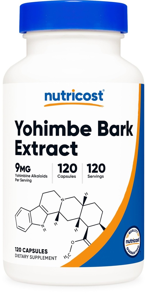 Nutricost Yohimbe Bark Extract 450mg (9mg Yohimbine Alkaloids), 120 Kapsułek - dodatkowa siła, Gluten Free, Non-GMO