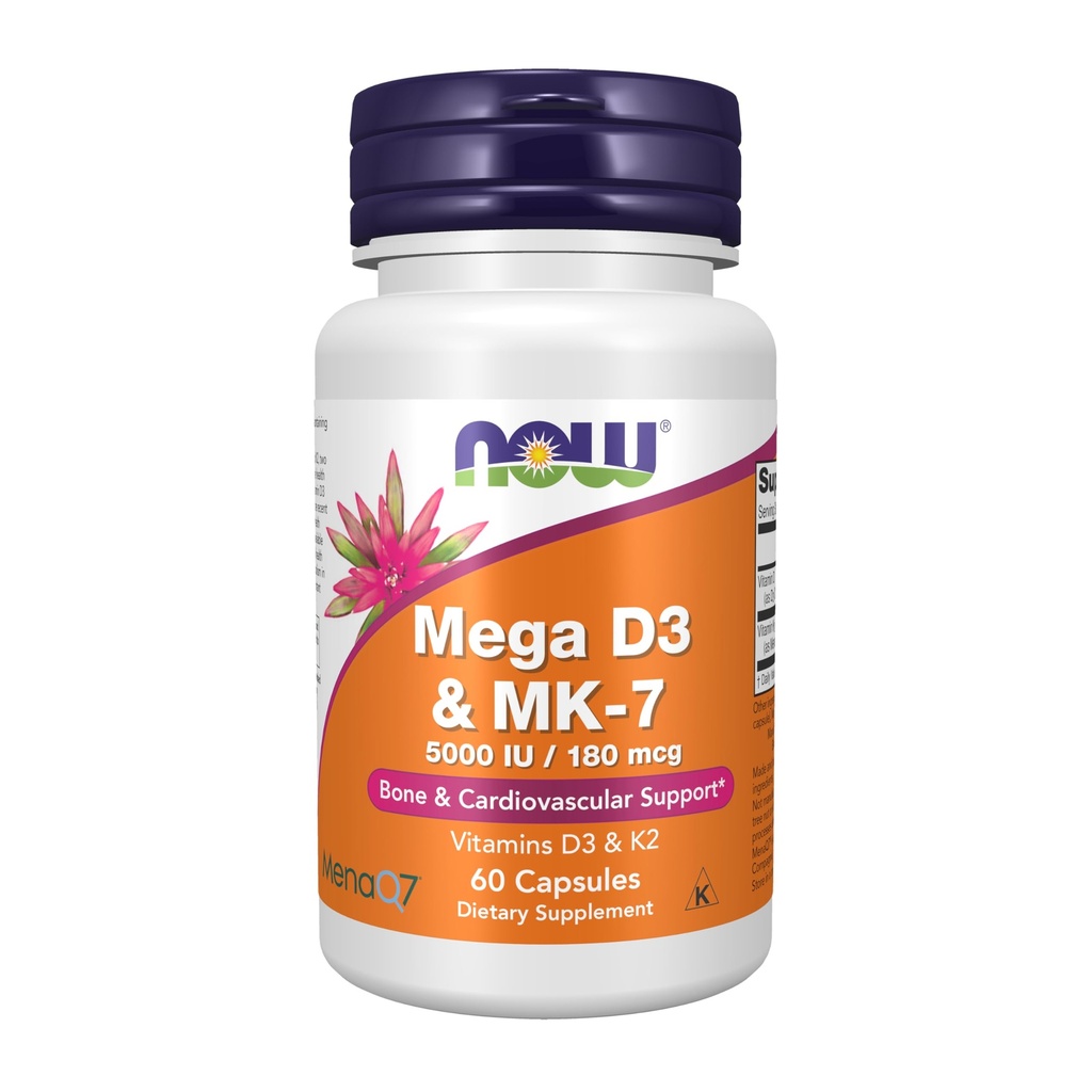 Teraz Foods Supplements, Mega D- 3 & MK- 7 z witamin D- 3 & K- 2, 5000 j.m. / 180 µg, Bone & Cardioviral Support *, 60 kapsułki Veg