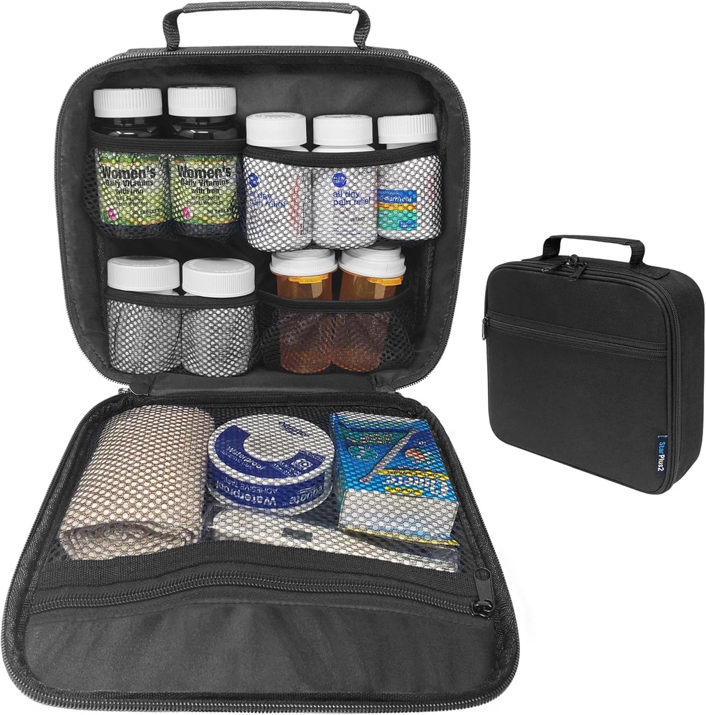 Średnia Travel Pill Butelka Organizator, Torba medyczna, Przewoźnik do leków i dostaw medycznych - Czarny (Bez blokady)