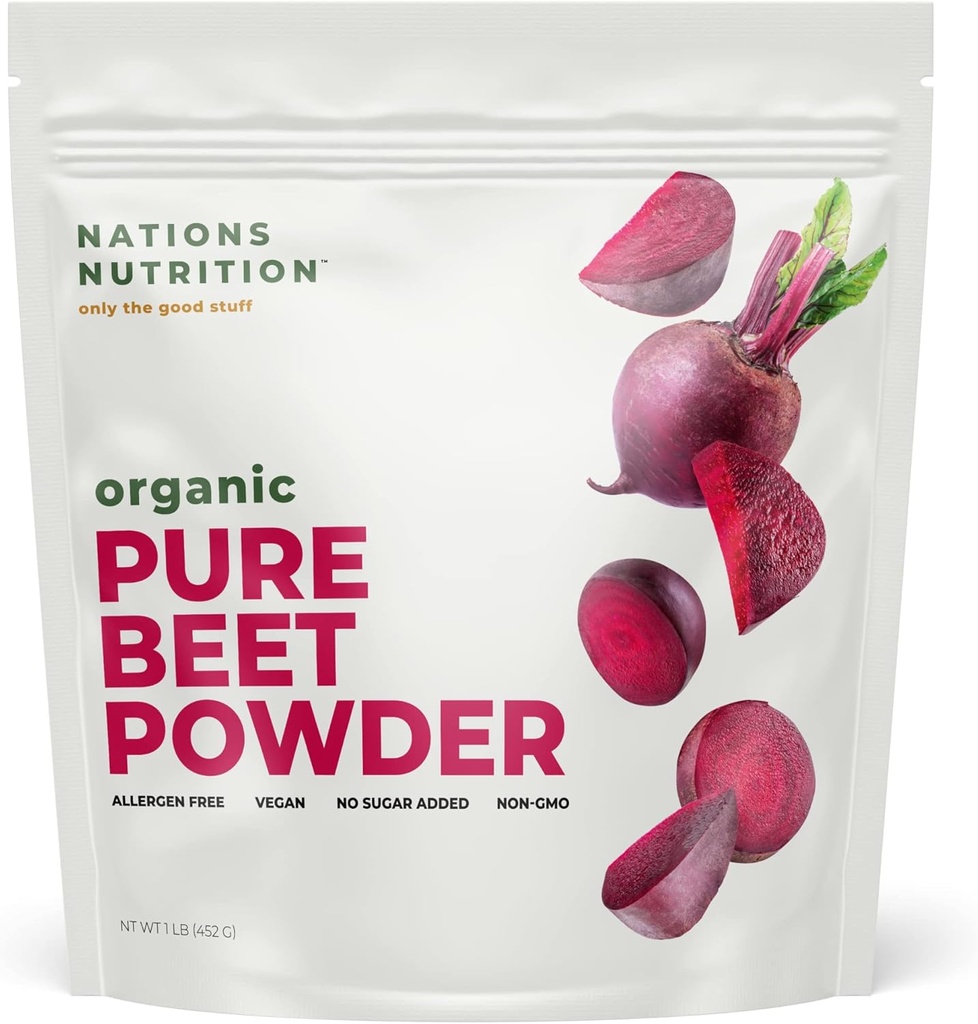 Czysty proszek korzeniowy buraków organiczny - Cyfrowy cyrkulacja tlenku azotu Superfood, Wspiera przepływ krwi i zdrowie serca - Zwiększ wytrzymałość i energię naturalną, 30 + Służenie (1 LB Bag)