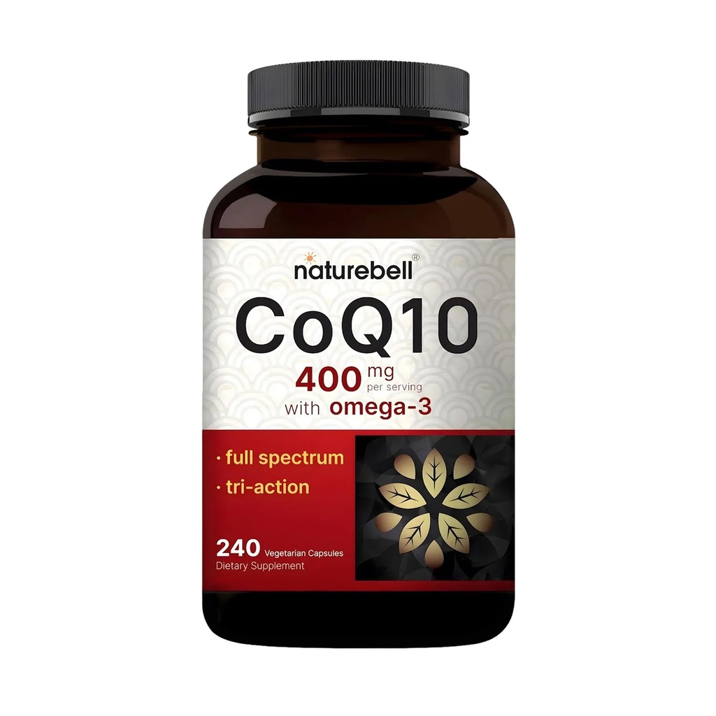 NatureBell CoQ10 400mg z Omega- 3- 240 Kapsułki - Suplement przeciwutleniający do wsparcia zdrowia Heart & Energy - Wspomaga energię komórkową * - Koenzym Q10 o dodatkowej mocy