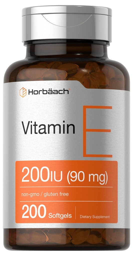 Horbäach Witamina E Softgel Kapsułki 200 IU 124; 90 mg Suplement 124; 200 Hrabia 124; Non-GMO i Gluten Free Formuła