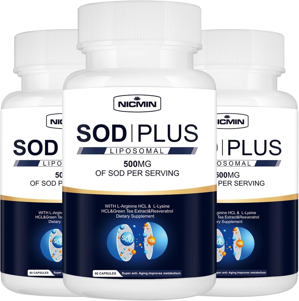 Superoxide Dismutase Supplement 500mg - Siarczan Plus z liposomalnym glutationem, AKG, Green Tea Extract, L- Arginina, Lyzyna, Resveratrol i Witamina E do immunologicznego wsparcia, Przeciwutleniacz 180 Kapsułki