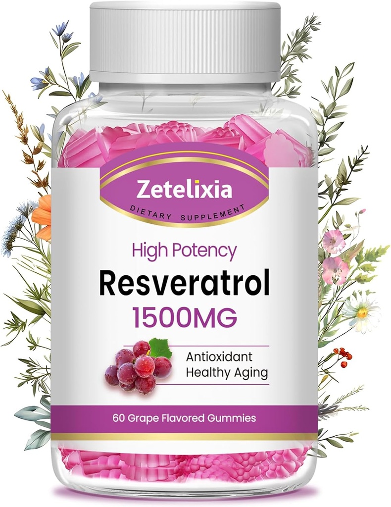 Sugar Free Resveratrol Gummies - Wysokiej czystości Resveratrol Suplement dla przeciwutleniaczy, Zdrowe starzenia, Skóra, Mózg, Organic - 60 Gummies