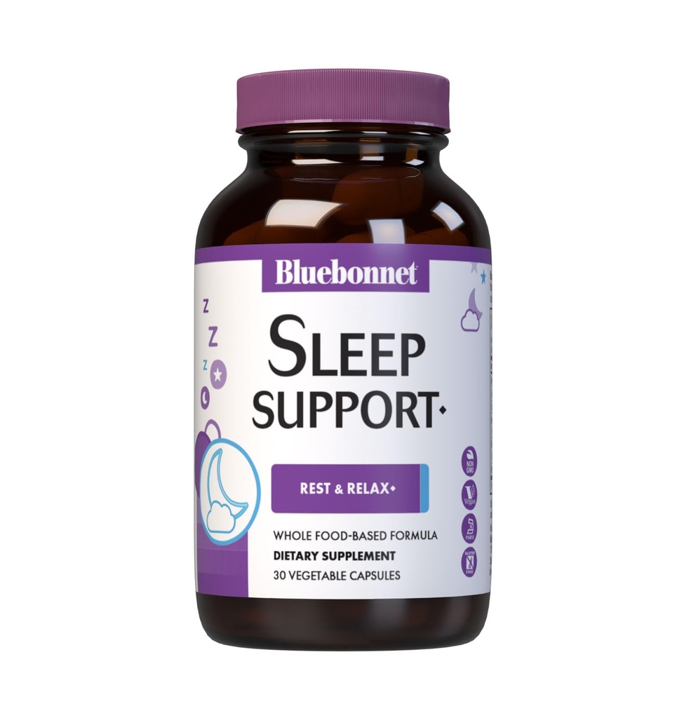 Bluebonnet Nutrition ukierunkowane Sleep Wsparcie, Rest & Relaxation Whole Food-based Formuła, Soy- Free, Gluten- Free, Kosher, Non-GMO, Dairy-Free, Wegan, 30 Kapsułki roślinne