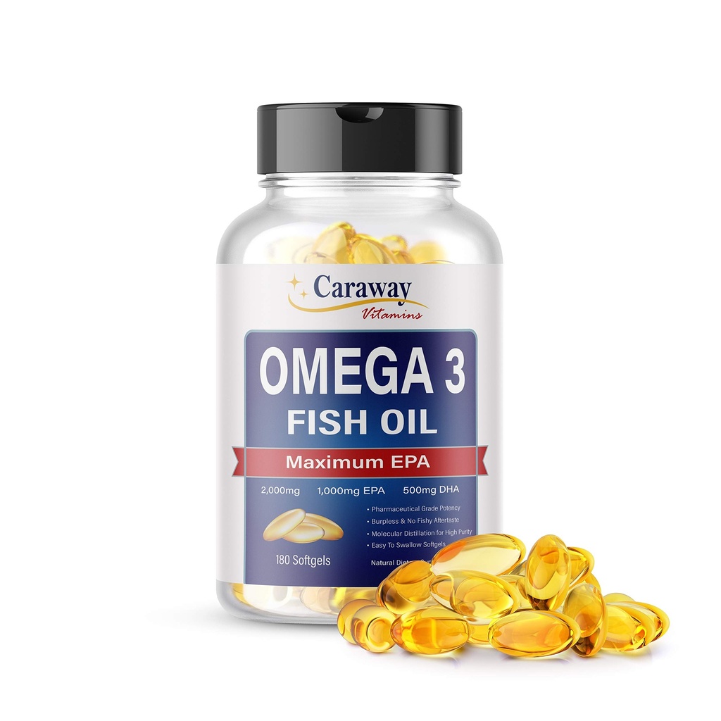 Omega 3 Fish Oil 2000 mg - Pharmaceutical Grade. 1000mg EPA 500 mg DHA. Kapsułki bez smaku ryb. Wszystkie naturalne, organiczne, nie GMO, Gluten Free dla mężczyzn i kobiet.