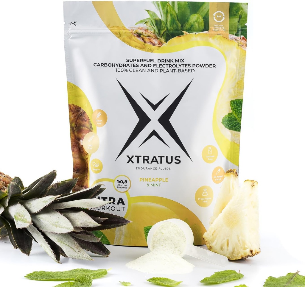 Ananas i mięta - Intra Trening Supplement z węglowodanów i elektrolitów. Super Paliwo Drink Mix. 1: 0,8 (Glukoza: Fruktoza). Real Fruit, Vegan - 35,27 Oz.