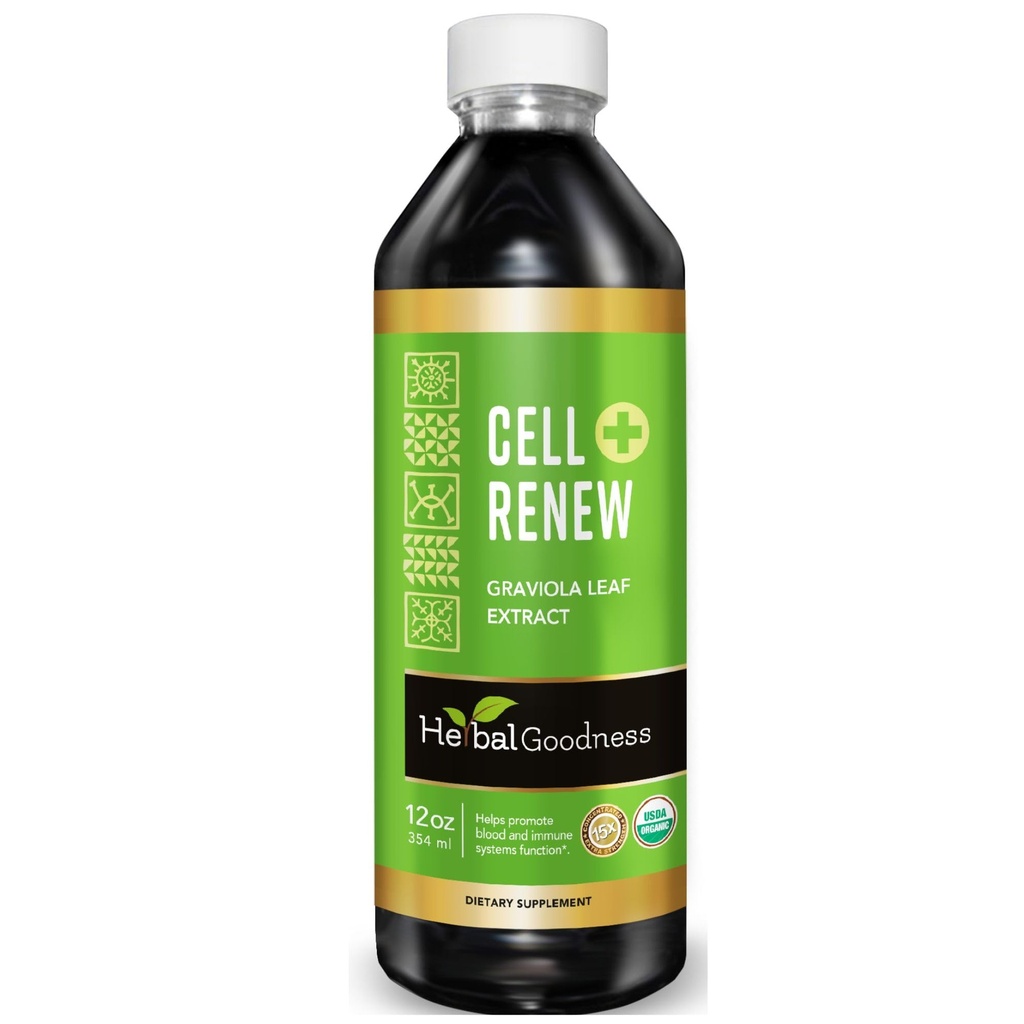 Ekstrakt Soursop Organic Cell Renew Graviola Leaf Extract 12oz - 15X Natural Soursop Juice Concentrat, Promotes Regeneration Cell, Immunity Boost, Sleep Support - Kosher Certified - Made in USA