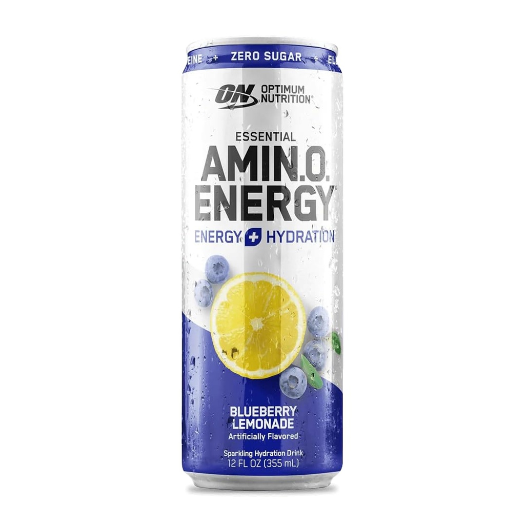 Optimum Nutrition Amino Energy Sflaging Hydration Drink, Electrolytes, Kofeina, Amino Acids, BCAA, Sugar Free, Blueberry Lemonade, 12 Fl Oz, 1 liczba (Opakowania maja Vary)