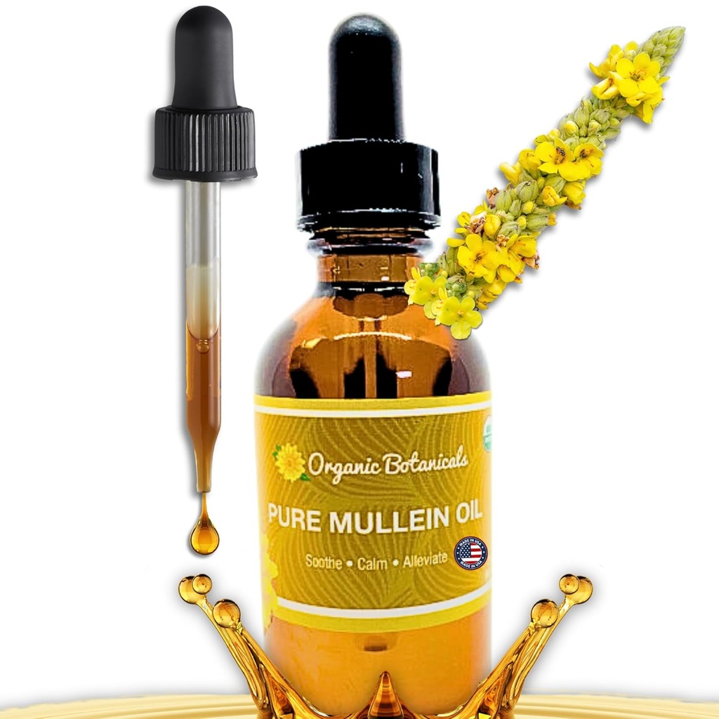 Czysty organiczny olej wielowarstwowy - Organiczny Mullein Olej Uszy - Naturalne rozwiązanie do pielęgnacji ucha dla karaluchów, szum w uszach i dzieci - Herbal Mullein Extract Liquid for Soothing Relief (2 oz)