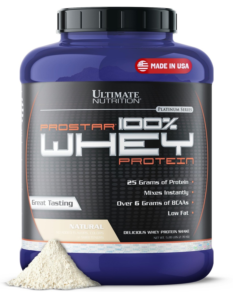 Ultimate Nutrition Prostar Protein Powder Isolate, Natural - Niskie węglowodany, Wysokie Białko Powder Shake for Muscle Gain & Recovery - Niski Sód, Niski Tłuszcz & Keto Friendly - 5.28 Lbs Tub