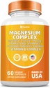 Magnezu Complex Supplement, Clycinate 141mg tlenek 228mg jabłczan 58,5 mg cytrat 62,4 mg z Orotin glicyna Taurate Chloran Aspartate Glukonian Witamina B, Suplementy mineralne 60 Kapsułki