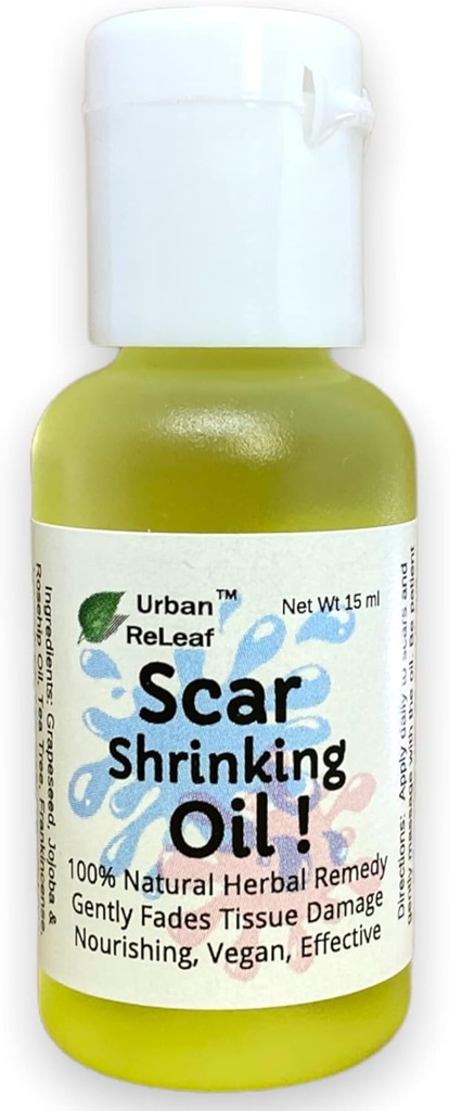 Urban Releaf Scar Scar Oil Shrinking! Delikatnie wyblakłe uszkodzenia tkanek, Nourishing Vegan skuteczne. Pomaga Keloidom, Bumps, Raised Scars. W 100% Natural Remedy.