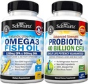 Potrójne siły Omega 3 Softgels oleju rybnego (2 miesięczne dostawy) Plus 40 Miliard CFU Codzienne suplement Probiotyczny (2 miesięczne dostawy)