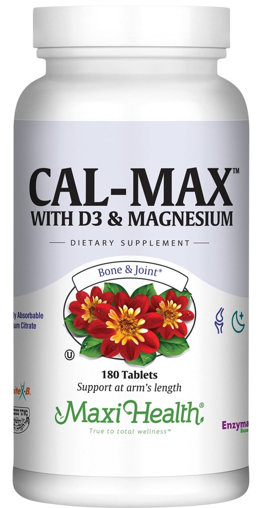 Maxi Health Wapń 1000 mg z witaminą D3 (400 j. m.) i magnezem (750 mg) - Cal Max Suplement diety dla kości, zębów i wspólnego wsparcia - dla mężczyzn i kobiet - 180 tabletek
