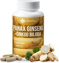 Ginseng & Ginkgo Biloba 150 Kapsułki Veggie, Energy Ginseng Root Extract Proszek, z Ginkgo Biloba Extract, 100% Natural & Non-GMO, Vegan, Gluten Free, Dairy Free