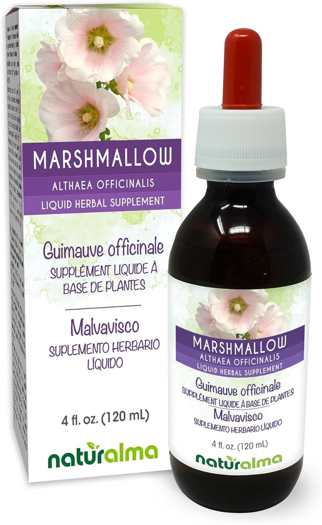 Naturalma Marshmallow (Althaea officinalis) Root Alcohol Free Tincture - 4 fl oz Liquid Extract in Drops - Herbal Supplement - Vegan