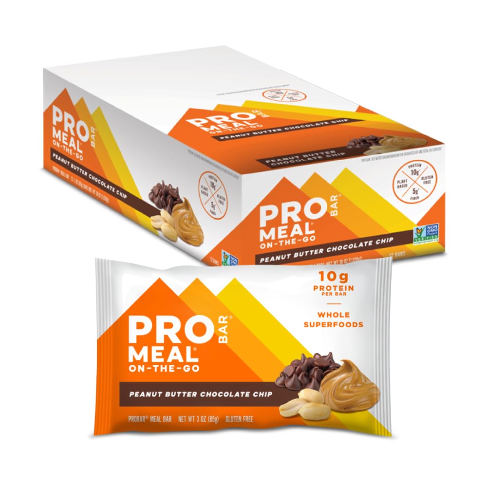 PROBAR - Meal Bar, Masło orzechowe Czekoladowy Chip, Non-GMO, Gluten- Free, Zdrowe, Plant- oparte na całych składników żywności, Natural Energy (12 Count)