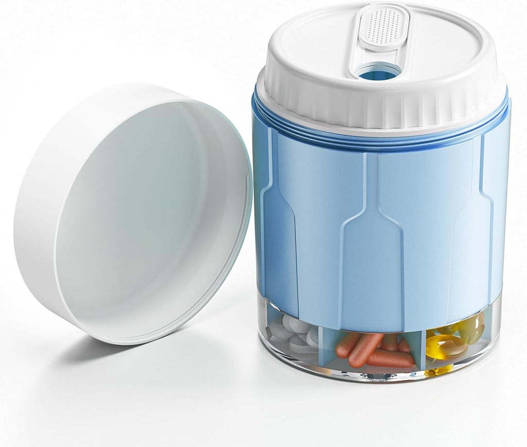 Duży Pill Organizator, Codzienne Pill Dispenser Butelki z 7 Duże Komory Jumbo Pill Box, Pill Storage Container dla witaminy, Olej rybny, Suplement lekarski, Easy Turn Lid z dołączonym etykietą, Niebieski