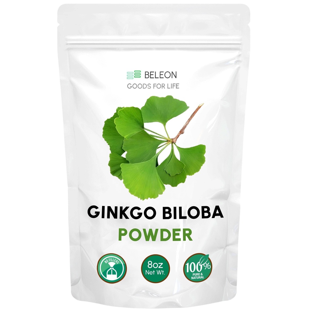 Ginkgo Biloba Powder 8 oz - Pure Natural Supplement, Wsparcie dla mózgu, Sental Alertness, Filler Free