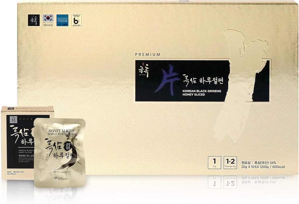 GeumHeuk Koreański Czarny Miód Ginseng Root Sliced 20g X 10 Pakiety (200g) - Premium Jakość Ginseng Boost Immunitet i Promowanie Wzmacniania Immunitet, Wydajność mentalna, Stamina, Energia