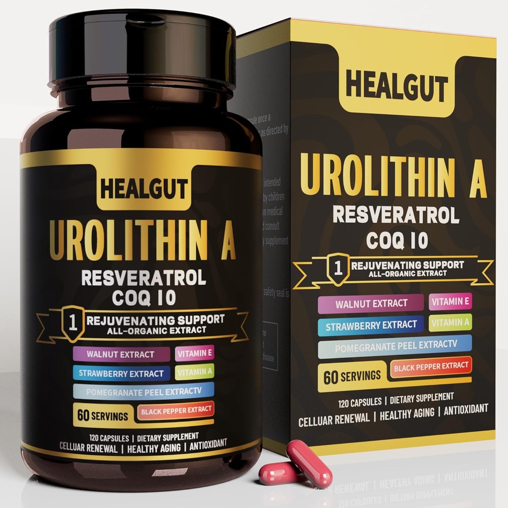9- in-1 Urolityna Suplement dla Kobiet Przeciwstawnych 1000mg: Kapsułki przeciwutleniające z trans- resweratrolem i CoQ10 - USA Lab Zweryfikowane Wsparcie Zdrowego Starzenia i Odnowa komórkowa