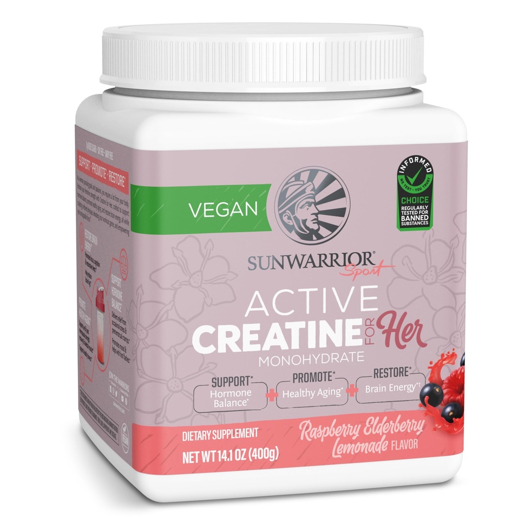Sunwarrior Kreatyna dla kobiet Monowodzian proszek Mikronizowany przed treningiem Suplement Recovery Wsparcie Muscle Building Siła Szkolenie Cognition 124; Wegańskie i łatwe Mieści 50 Służenia, Lemoniada malinowa